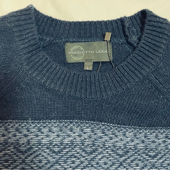 NWT New Progetto Uomo Navy Wool Cashmere Sweater Size L Made in Italy - Picture 5 of 11